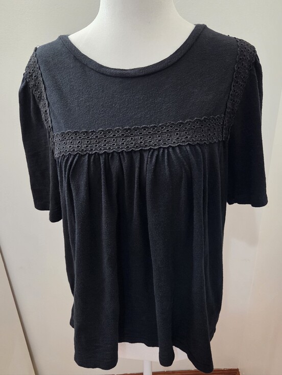 GAP Tops - Gap Black Eyelet Babydoll Boho Coastal 3/4 Sleeve Cotton Blouse | Medium